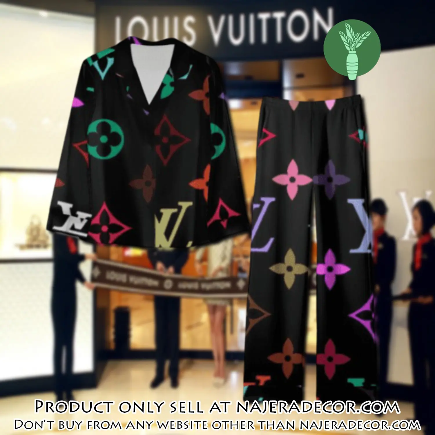 Trending luxury lv satin pajama set pjs1099 njr3801107